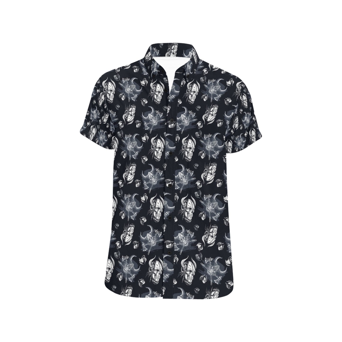 Vikings Print Design LKS304 Men Short Sleeve Button Up Shirt