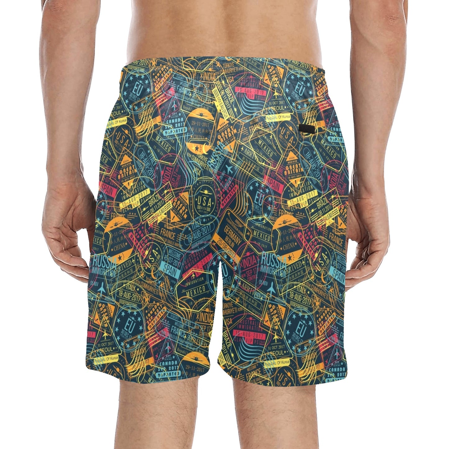 Travel Stamp Colorful Print Design LKS304 Men's Swim Trunks Beach Shorts