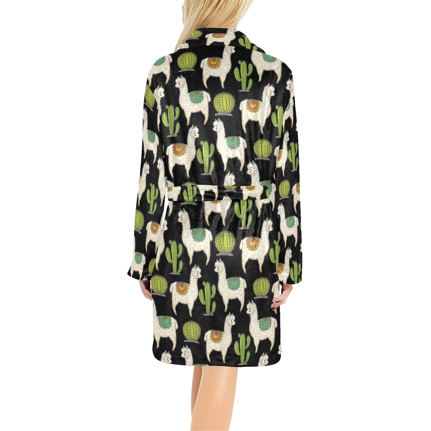 Alpaca Cactus Pattern Print Design 07 Women's Fleece Robe
