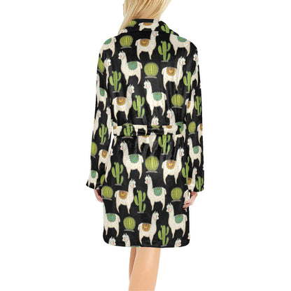 Alpaca Cactus Pattern Print Design 07 Women's Fleece Robe
