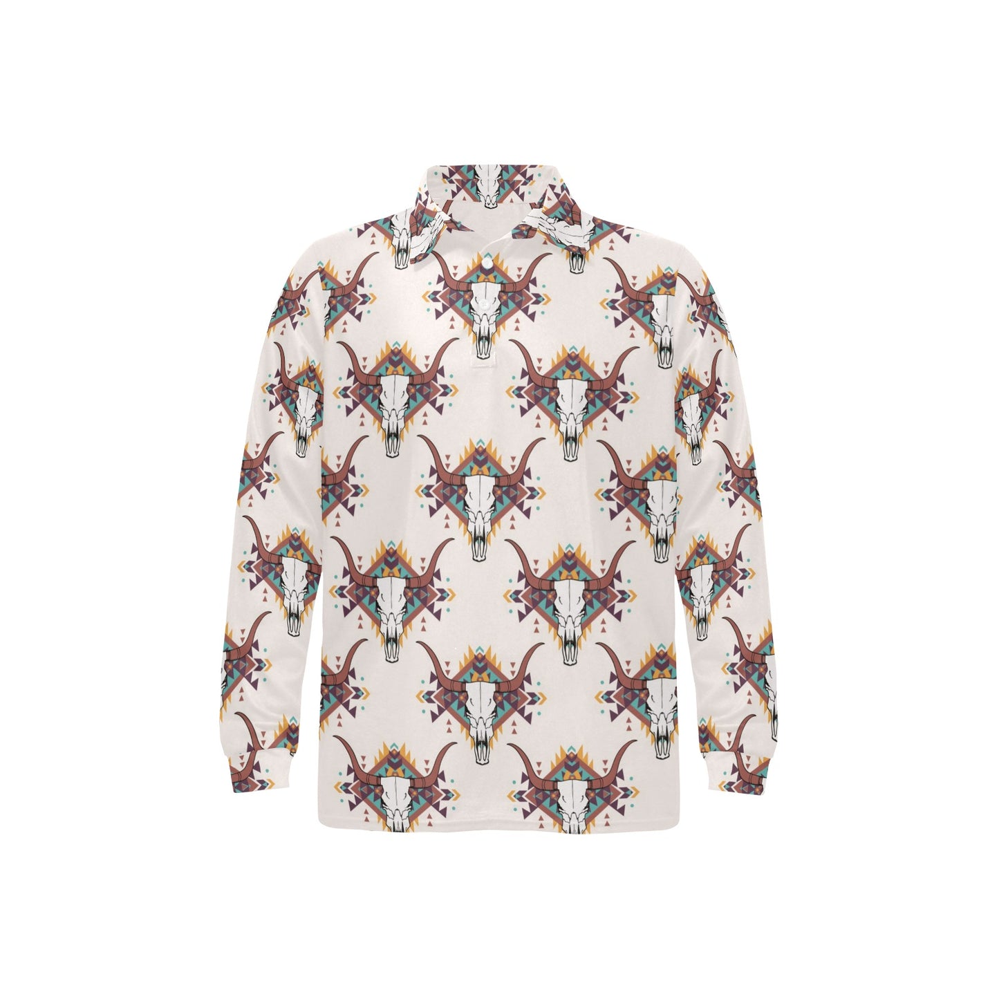 Buffalo Head Pattern Print Design 02 Long Sleeve Polo Shirt For Men's