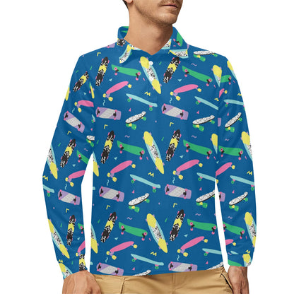 Skateboard Print Design LKS302 Long Sleeve Polo Shirt For Men's