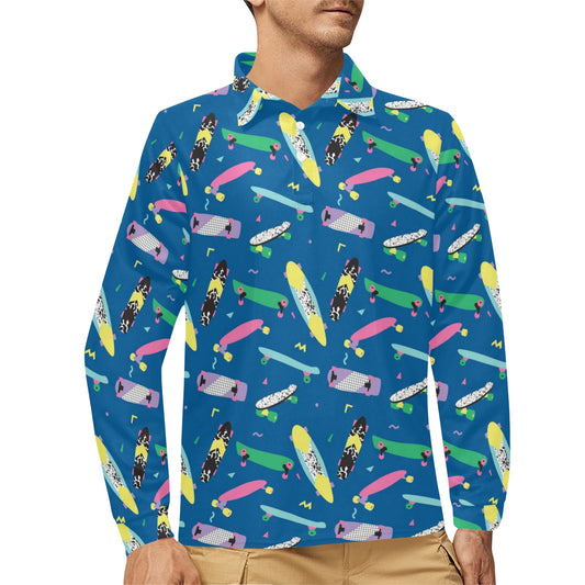 Skateboard Print Design LKS302 Long Sleeve Polo Shirt For Men's