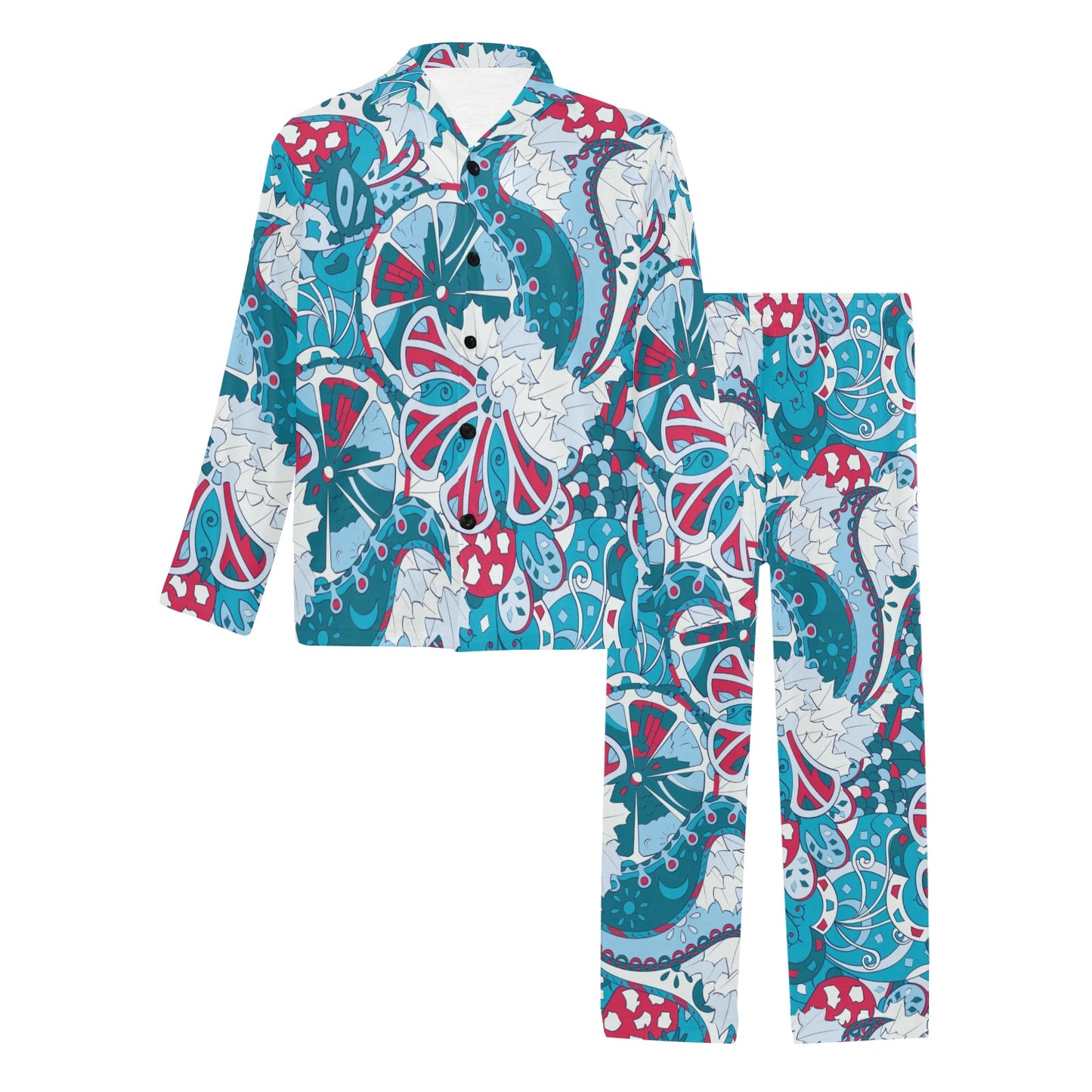 Funky Retro Pattern Print Design A05 Men's Long Pajama Set
