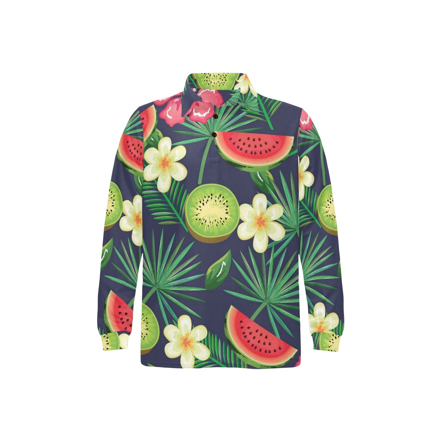 Tropical Fruits Pattern Print Design TF05 Long Sleeve Polo Shirt For Men's