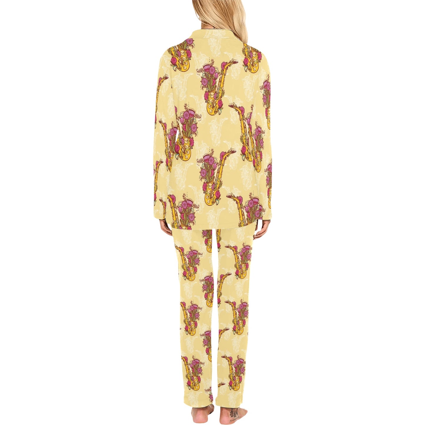 Saxophone Pattern Print Design 04 Women's Long Pajama Set