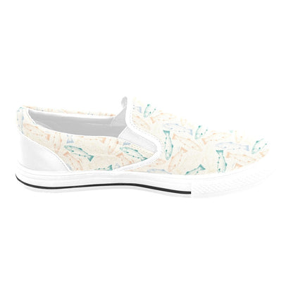 Salmon Fish Print Design LKS305 White Slip Ons Canvas Women's Shoes