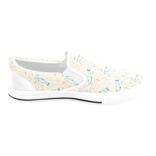 Salmon Fish Print Design LKS305 White Slip Ons Canvas Women's Shoes