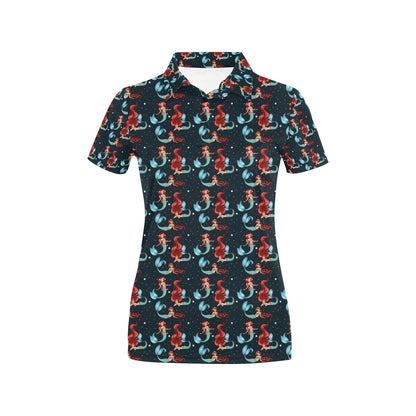 Mermaid Girl Themed Design Print Women's Polo Shirt