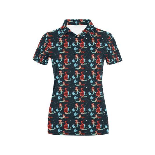 Mermaid Girl Themed Design Print Women's Polo Shirt