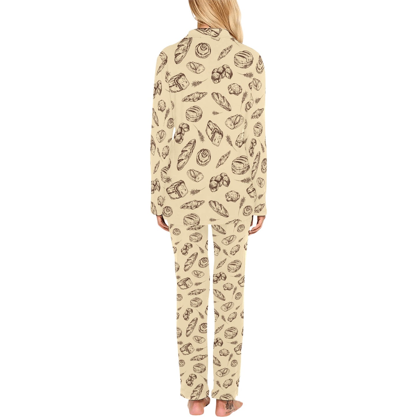 Bread Pattern Print Design 04 Women's Long Pajama Set