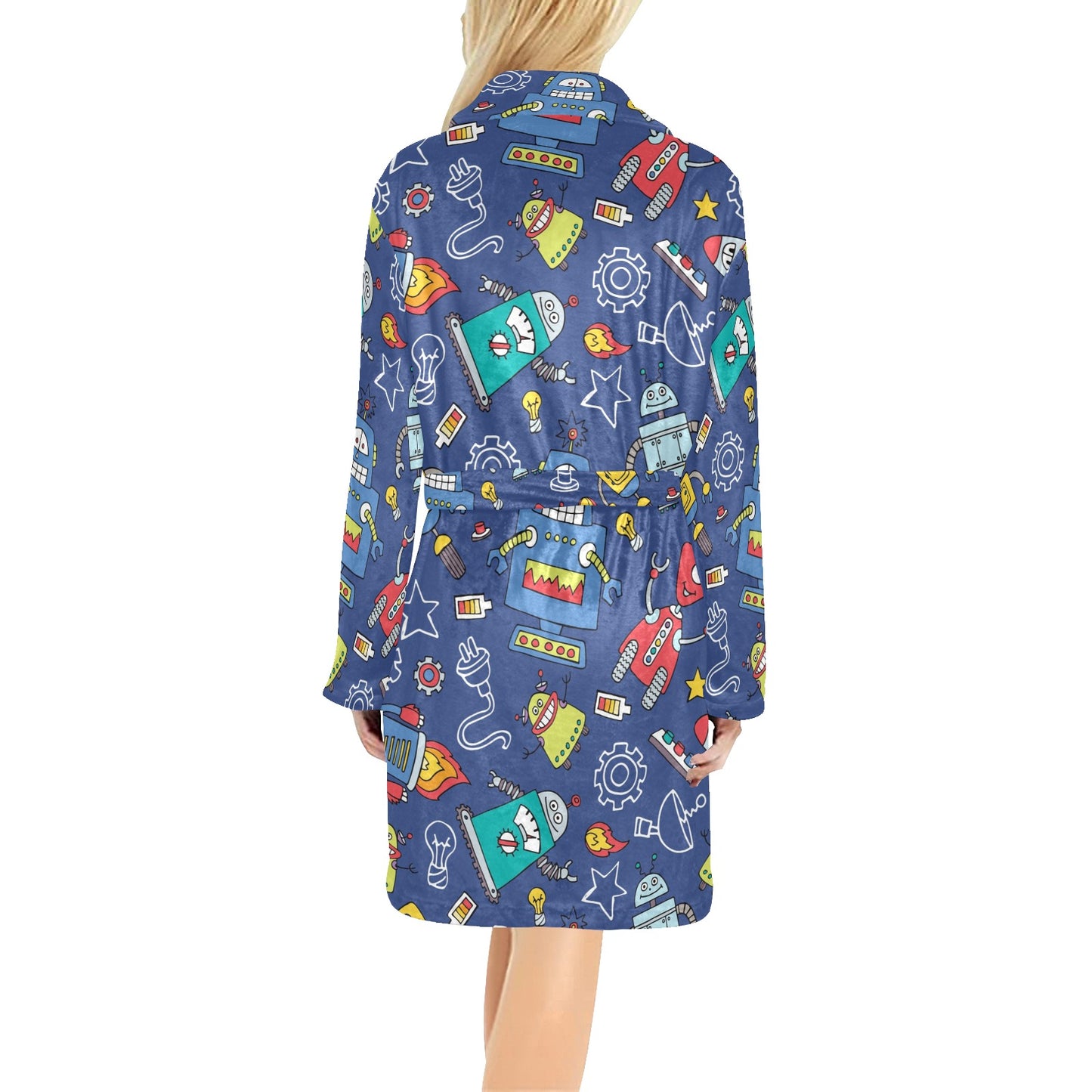 Robot Pattern Print Design A03 Women's Fleece Robe