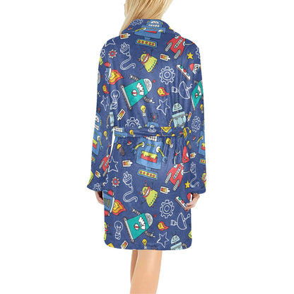 Robot Pattern Print Design A03 Women's Fleece Robe