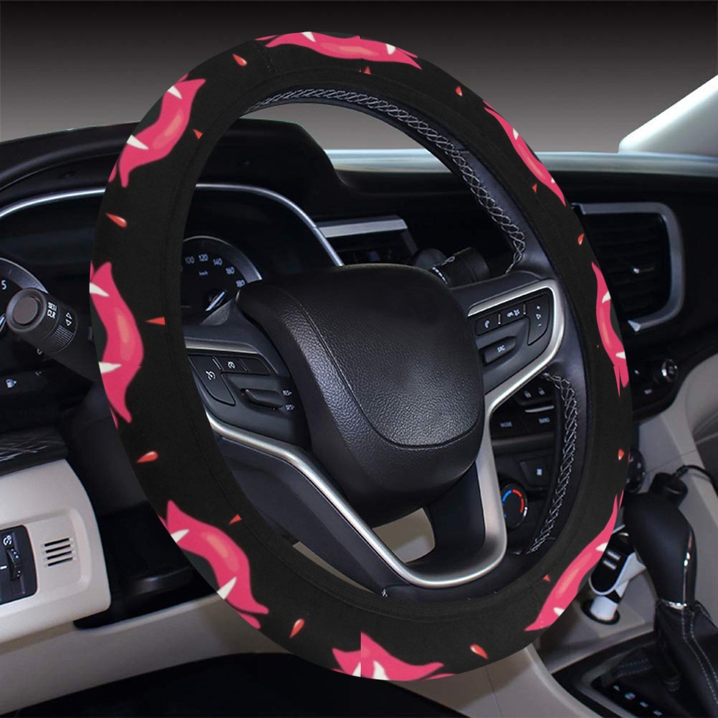 Vampire Lips Print Design LKS303 Steering Wheel Cover with Elastic Edge