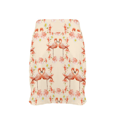 Flamingo Hibiscus Print Pattern 17" Golf & Pickleball Skort with Pockets