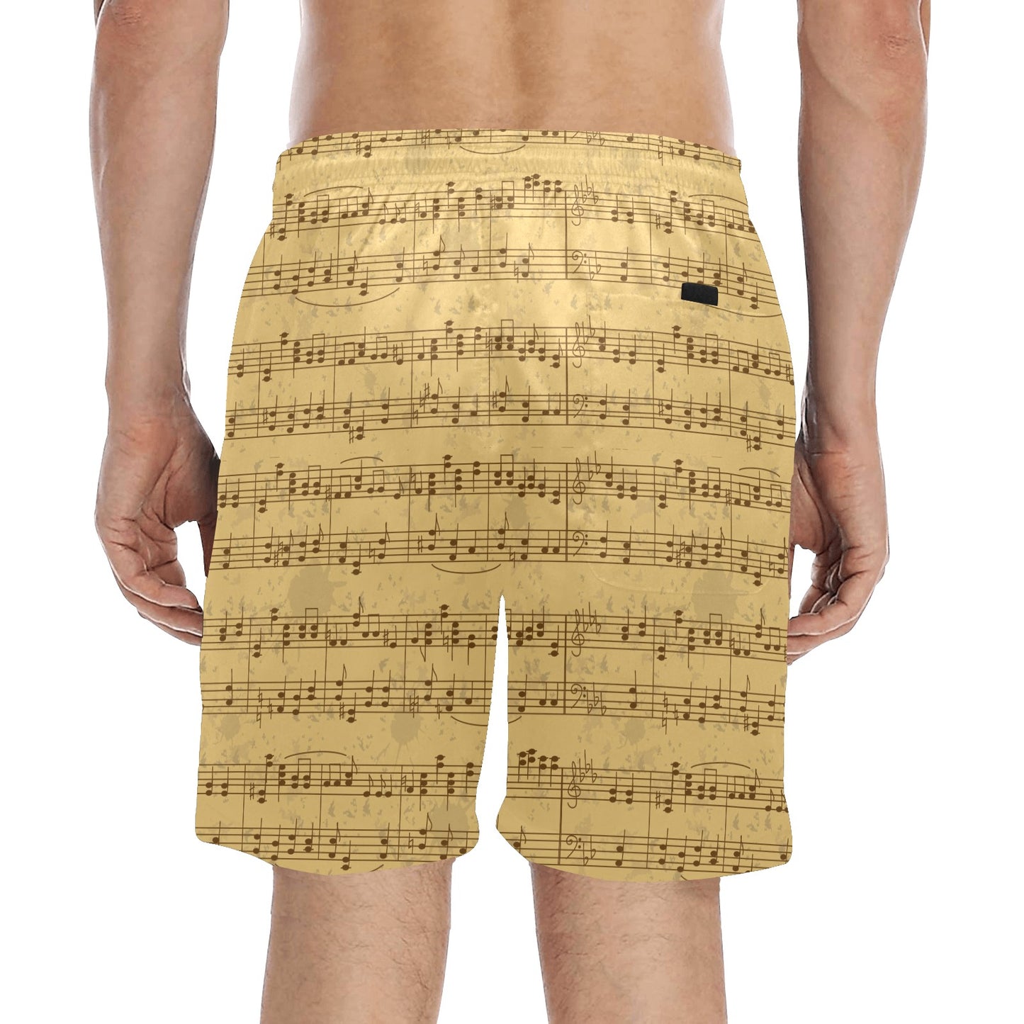Music Note Vintage Themed Print Men's Swim Trunks Beach Shorts