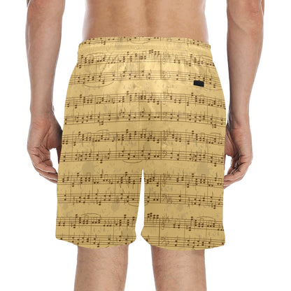 Music Note Vintage Themed Print Men's Swim Trunks Beach Shorts