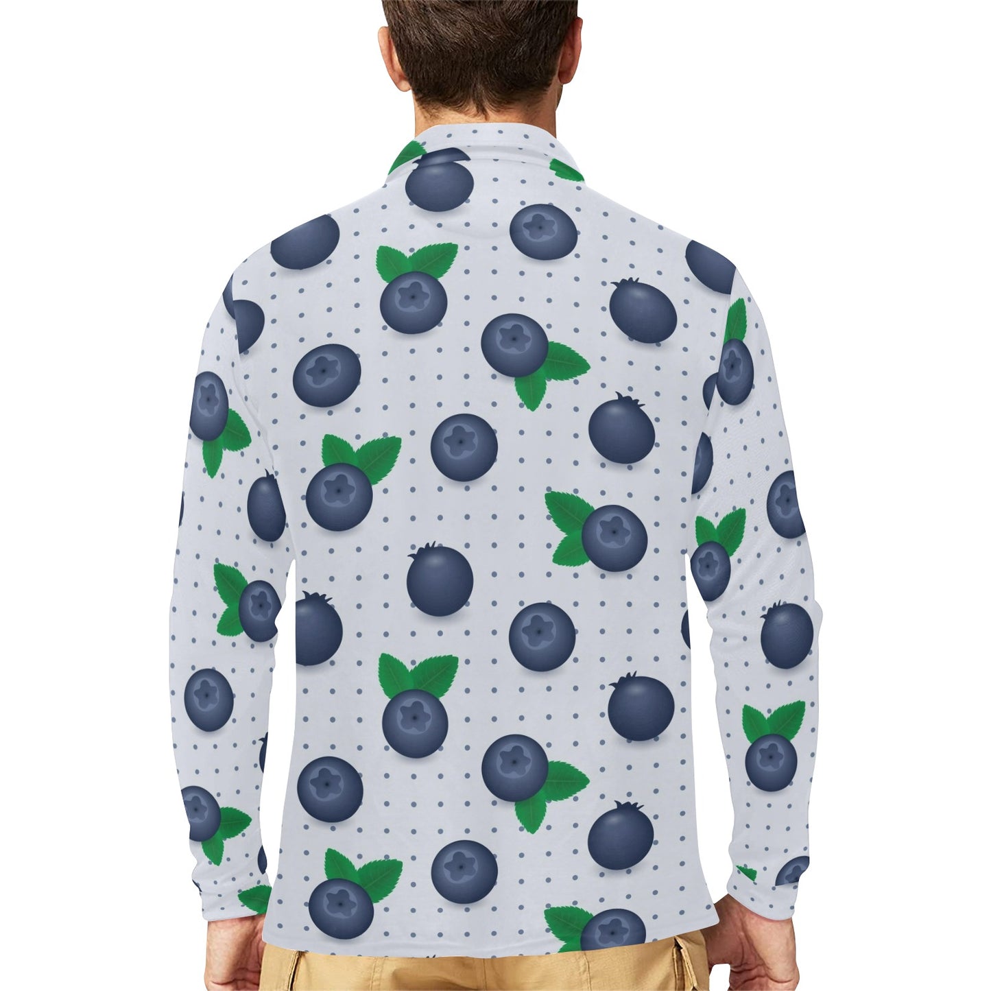 Blueberry Pattern Print Design BB02 Long Sleeve Polo Shirt For Men's