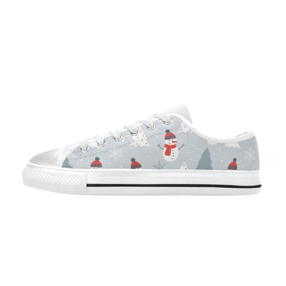 Snowman Print Design LKS302 Women's White Low Top Shoes