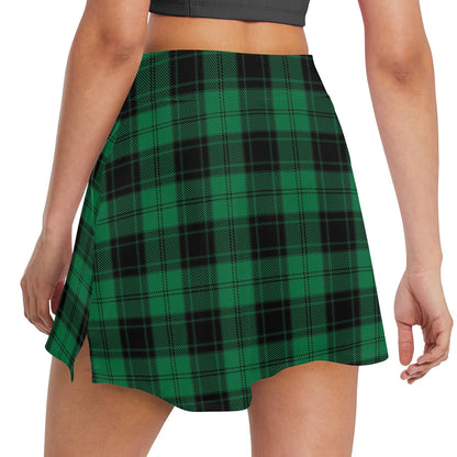 Tartan Green Print Design LKS302 17" Golf & Pickleball Skort with Pockets