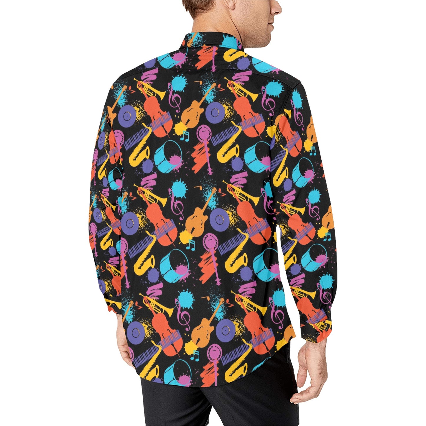 Saxophone Print Design LKS406 Men's Long Sleeve Dress Shirt