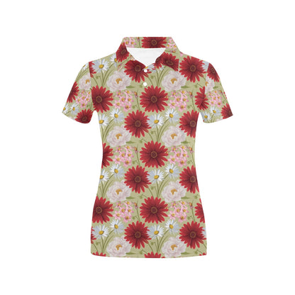 Gerberas Pattern Print Design GB07 Women's Polo Shirt