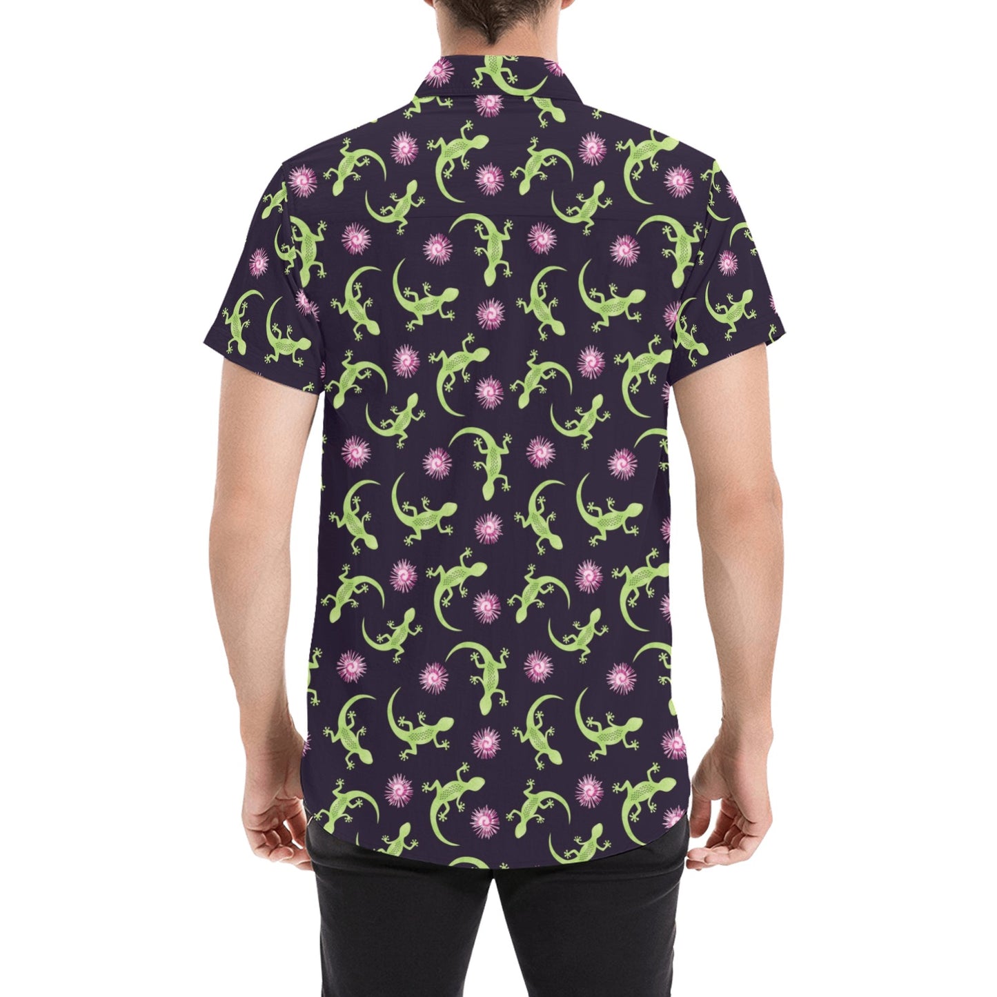 lizard Print Design LKS402 Men Short Sleeve Button Up Shirt