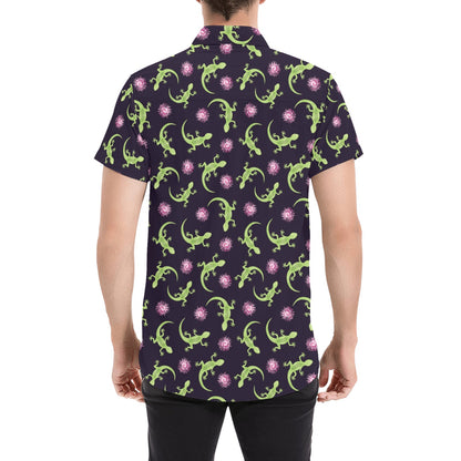 lizard Print Design LKS402 Men Short Sleeve Button Up Shirt