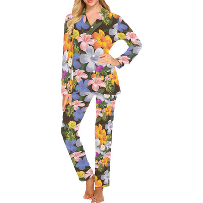 Plumeria Pattern Print Design PM03 Women's Long Pajama Set