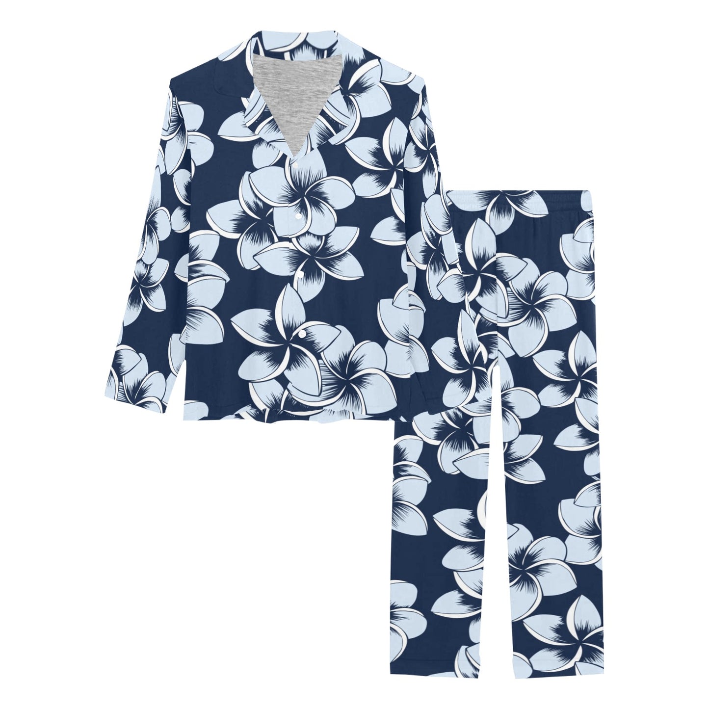 Plumeria Pattern Print Design A02 Women's Long Pajama Set