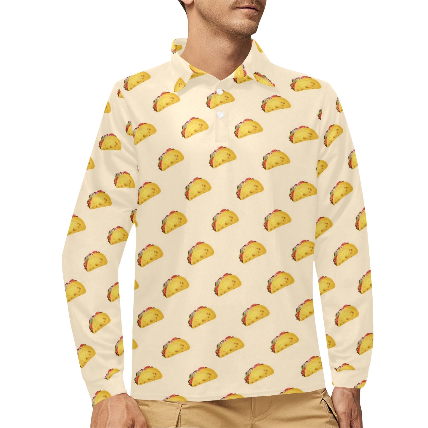 Taco Print Design LKS302 Long Sleeve Polo Shirt For Men's