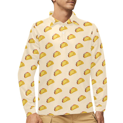 Taco Print Design LKS302 Long Sleeve Polo Shirt For Men's