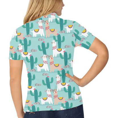 Llama Cactus Pattern Print Design 08 Women's Polo Shirt