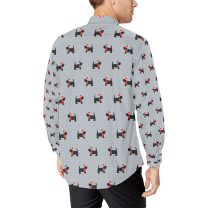 Scottish Christmas Themed Terriers Print Design LKS3018 Men's Long Sleeve Dress Shirt
