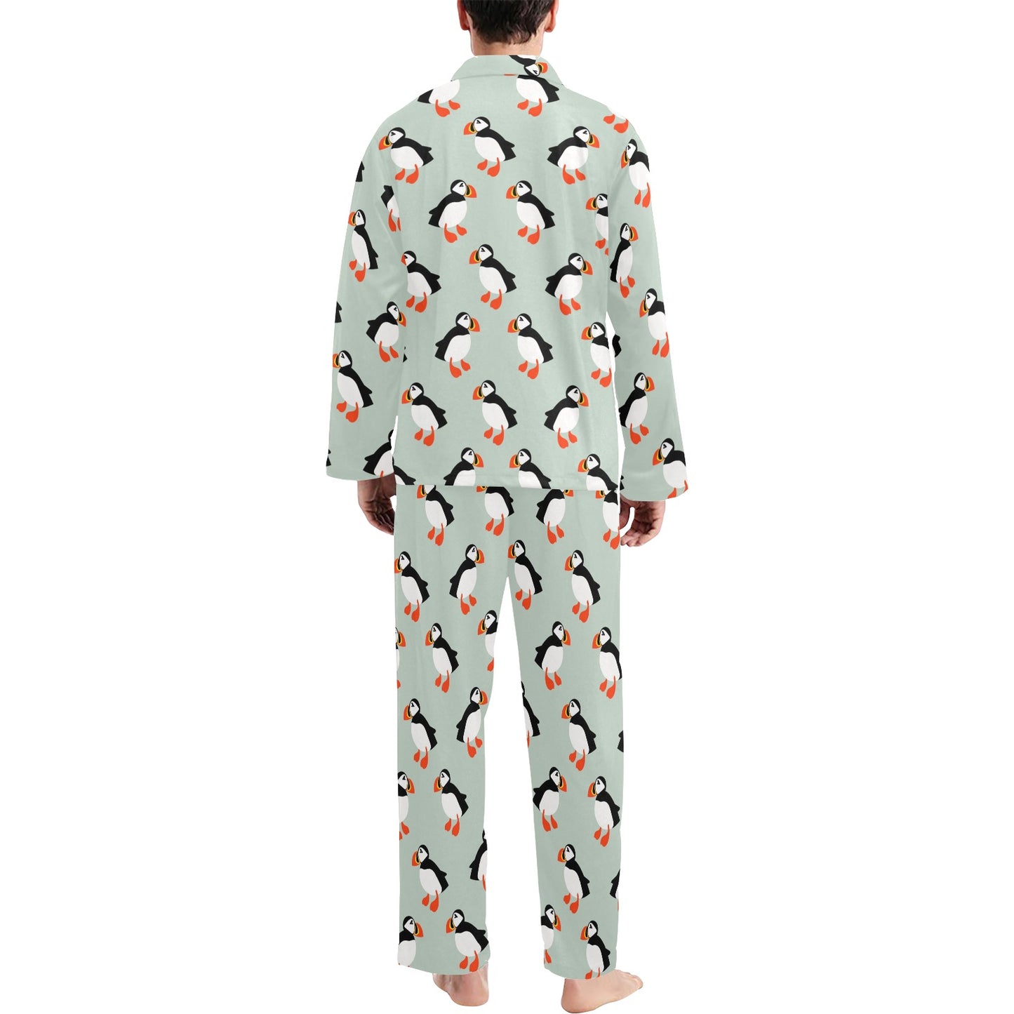 Puffin Pattern Print Design A03 Men's Long Pajama Set
