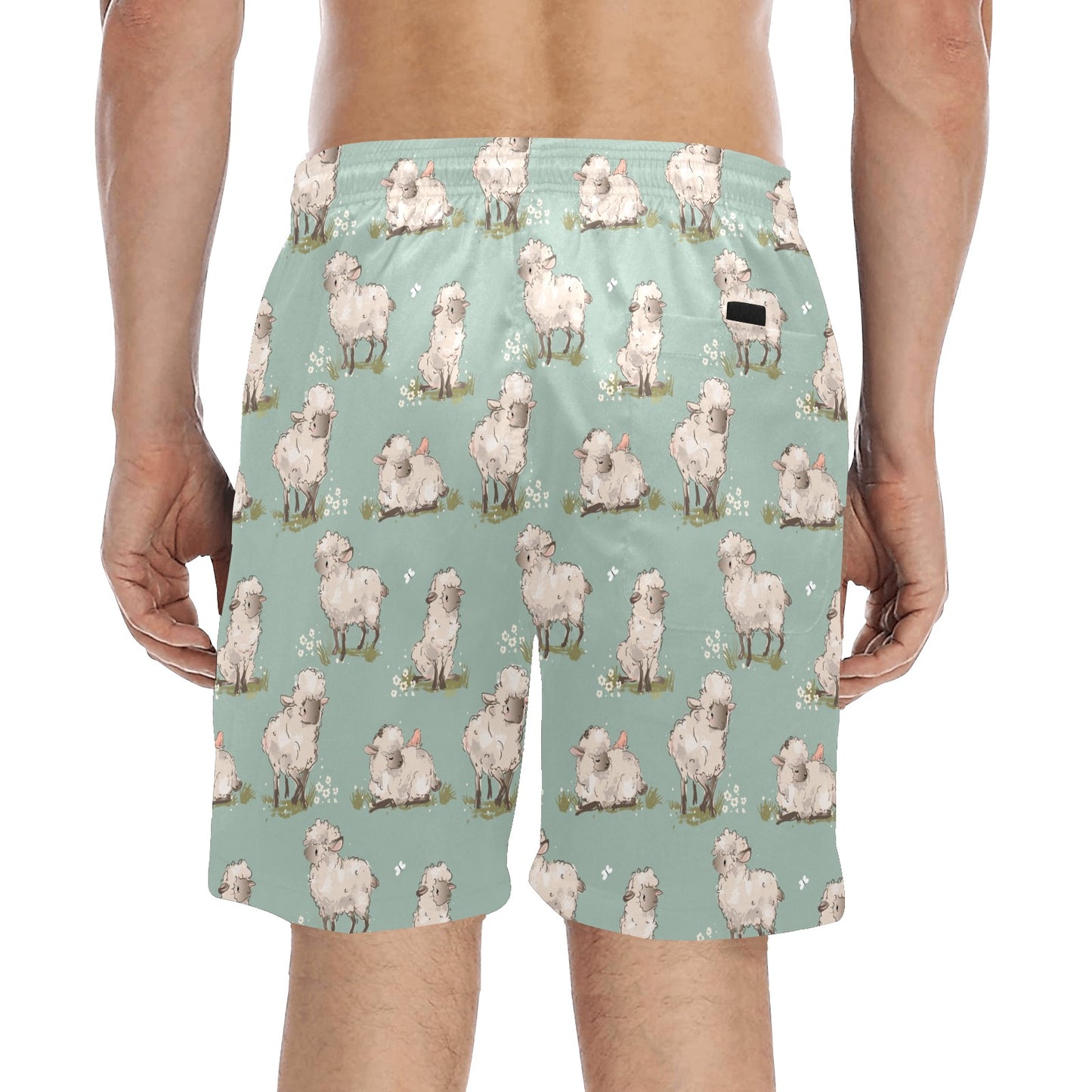 Sheep Print Design LKS405 Men's Swim Trunks Beach Shorts