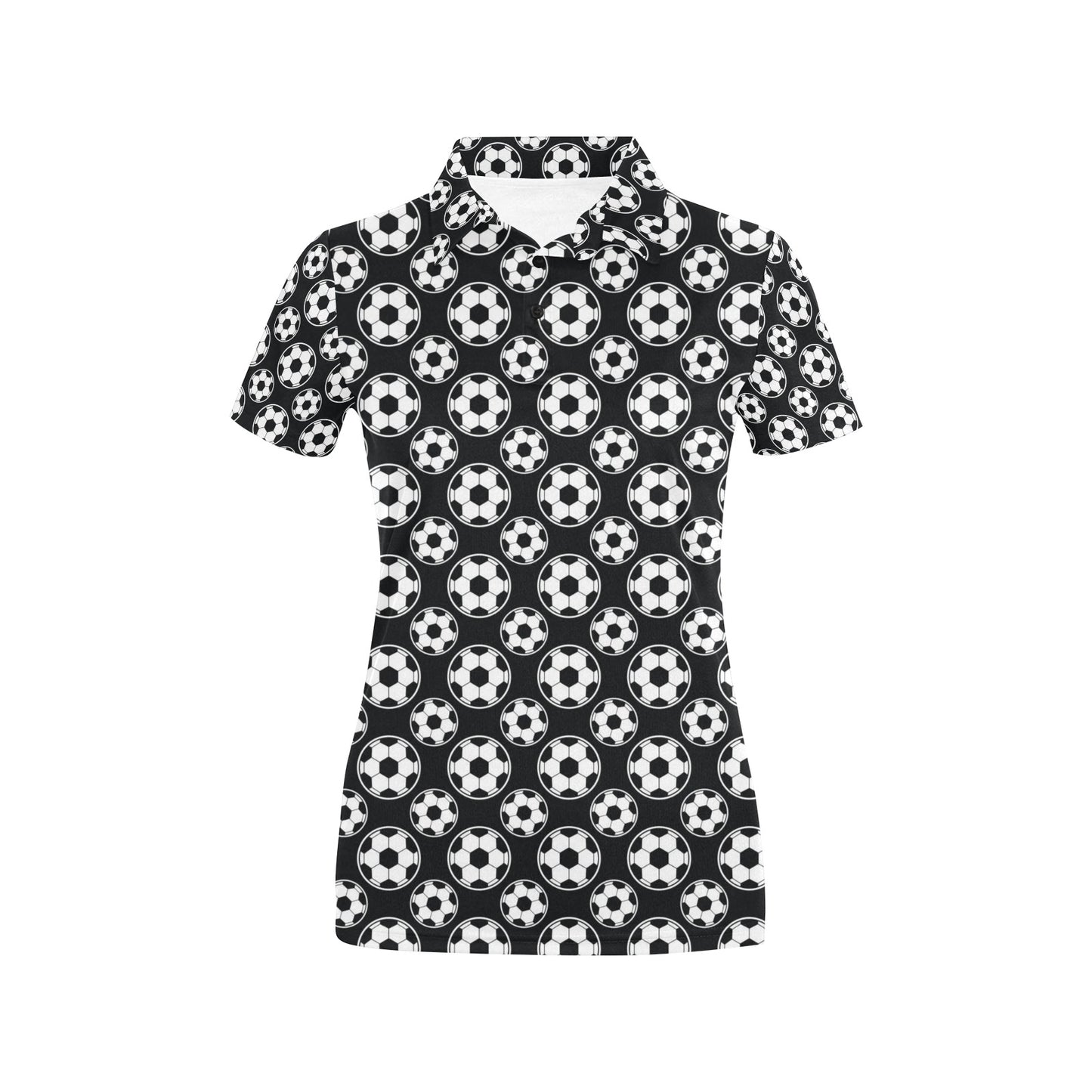 Soccer Ball Black Print Pattern Women's Polo Shirt