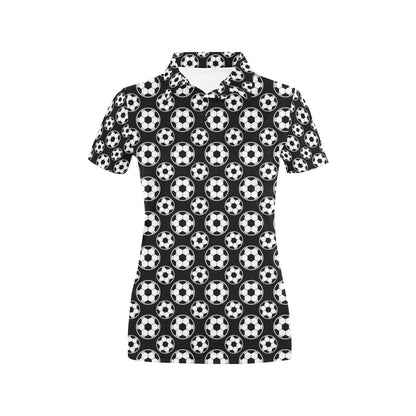 Soccer Ball Black Print Pattern Women's Polo Shirt