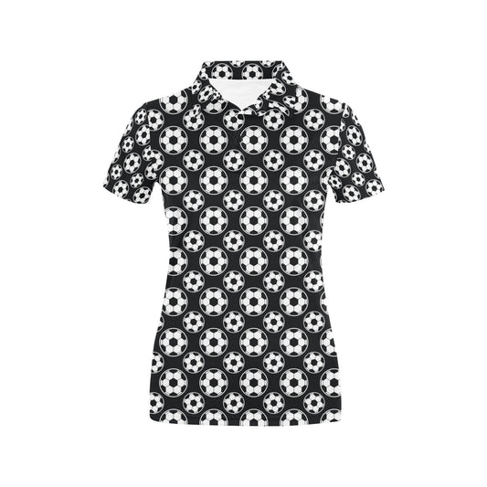 Soccer Ball Black Print Pattern Women's Polo Shirt