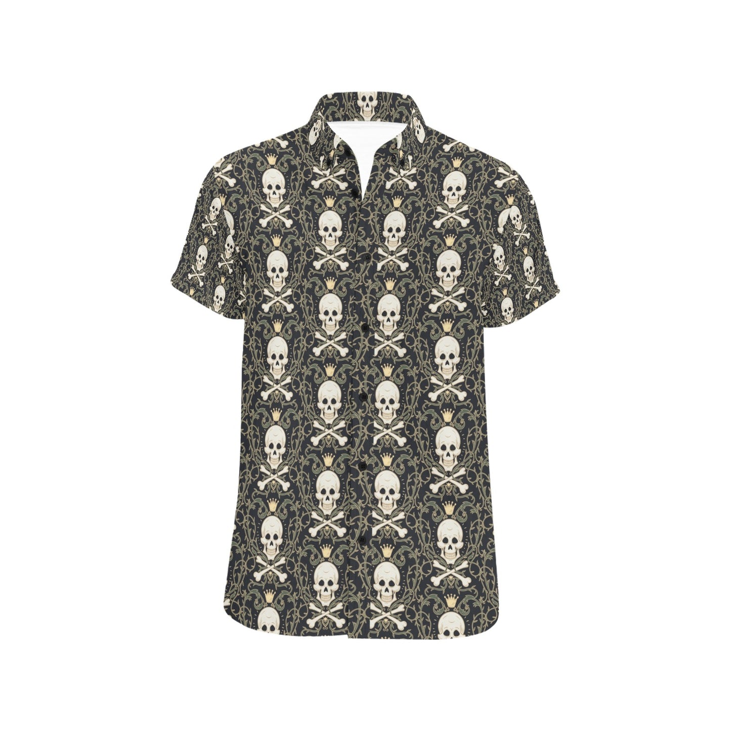 Skull King Print Design LKS307 Men Short Sleeve Button Up Shirt