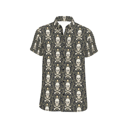 Skull King Print Design LKS307 Men Short Sleeve Button Up Shirt