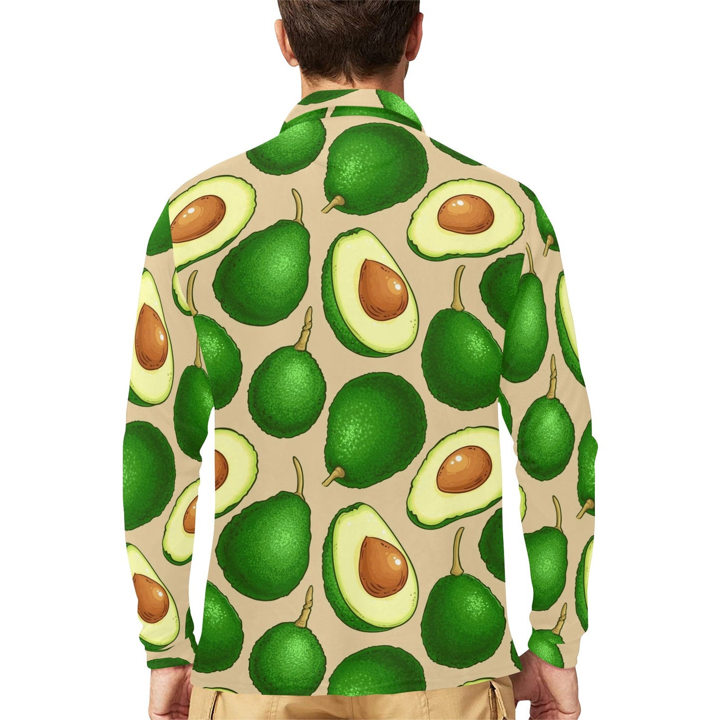Avocado Pattern Print Design AC010 Long Sleeve Polo Shirt For Men's