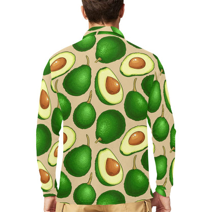 Avocado Pattern Print Design AC010 Long Sleeve Polo Shirt For Men's