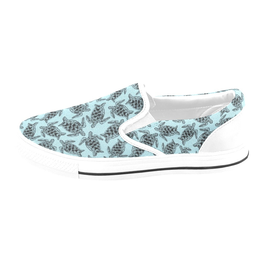 Sea Turtle Print Design LKS3010 White Slip Ons Canvas Women's Shoes