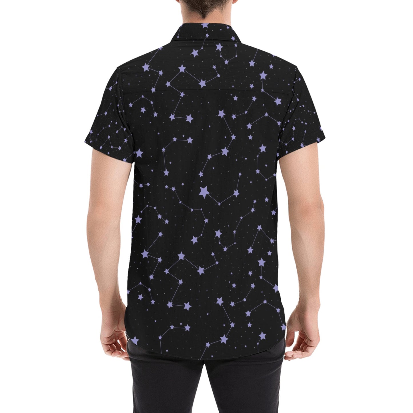 Star Print Design LKS303 Men Short Sleeve Button Up Shirt