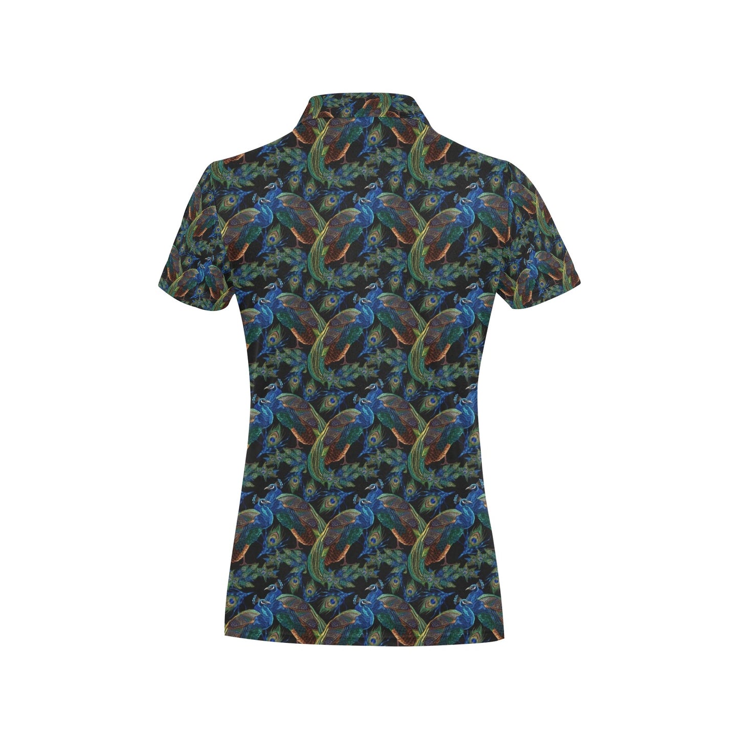 Peacock Themed Design Print Women's Polo Shirt