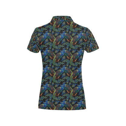 Peacock Themed Design Print Women's Polo Shirt