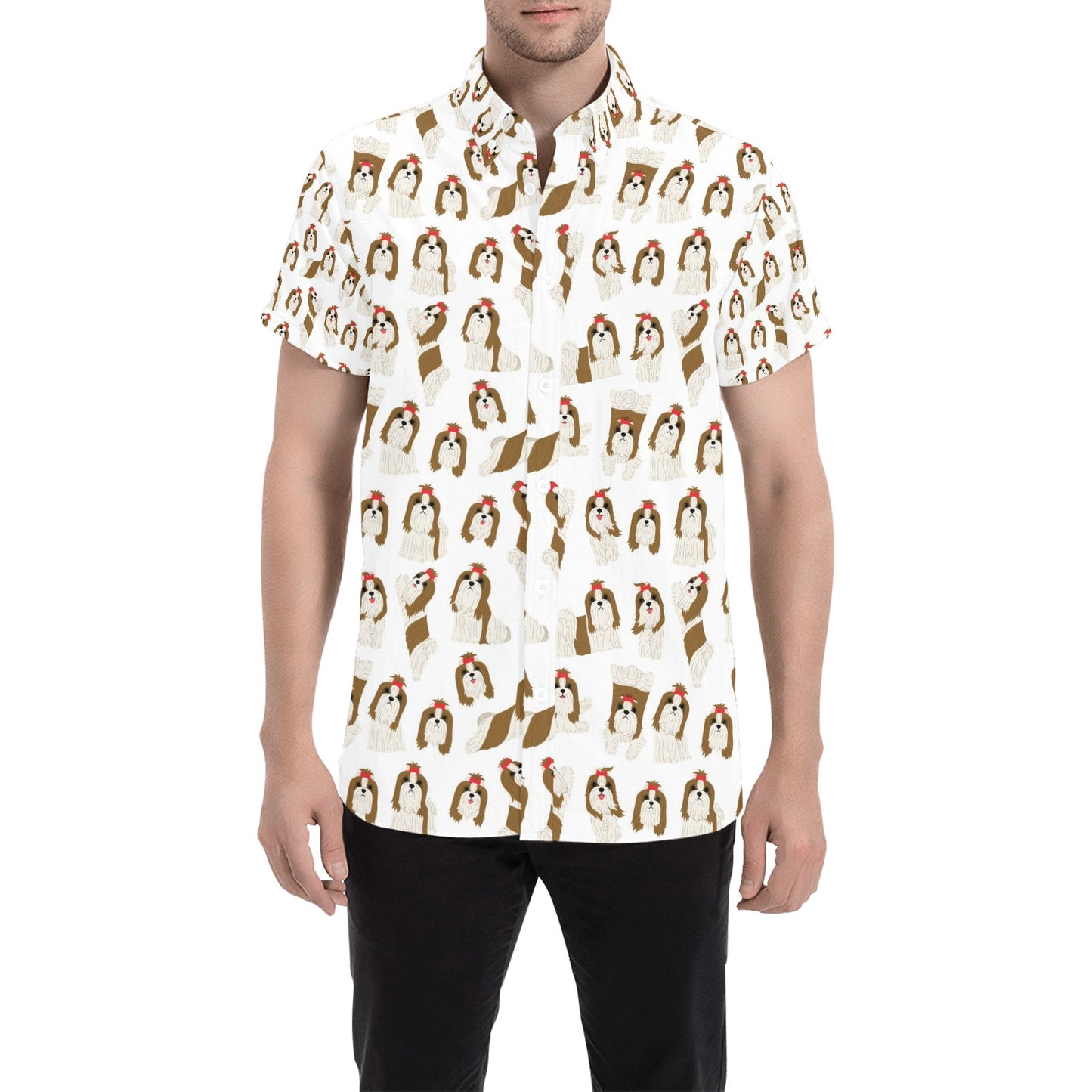 Shih Tzu Print Design LKS302 Men Short Sleeve Button Up Shirt