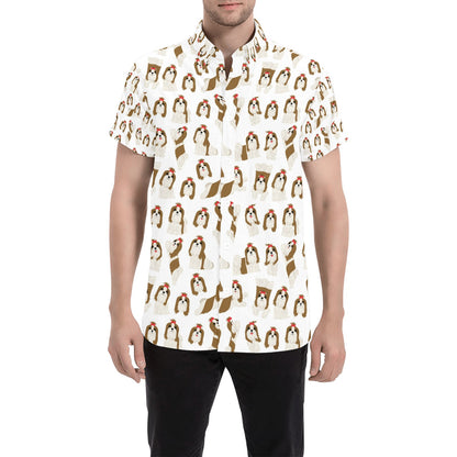 Shih Tzu Print Design LKS302 Men Short Sleeve Button Up Shirt