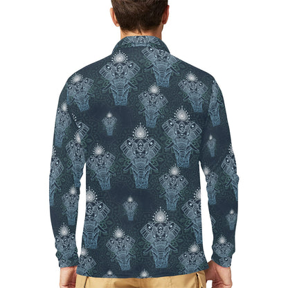 Elephant Mandala Long Sleeve Polo Shirt For Men's